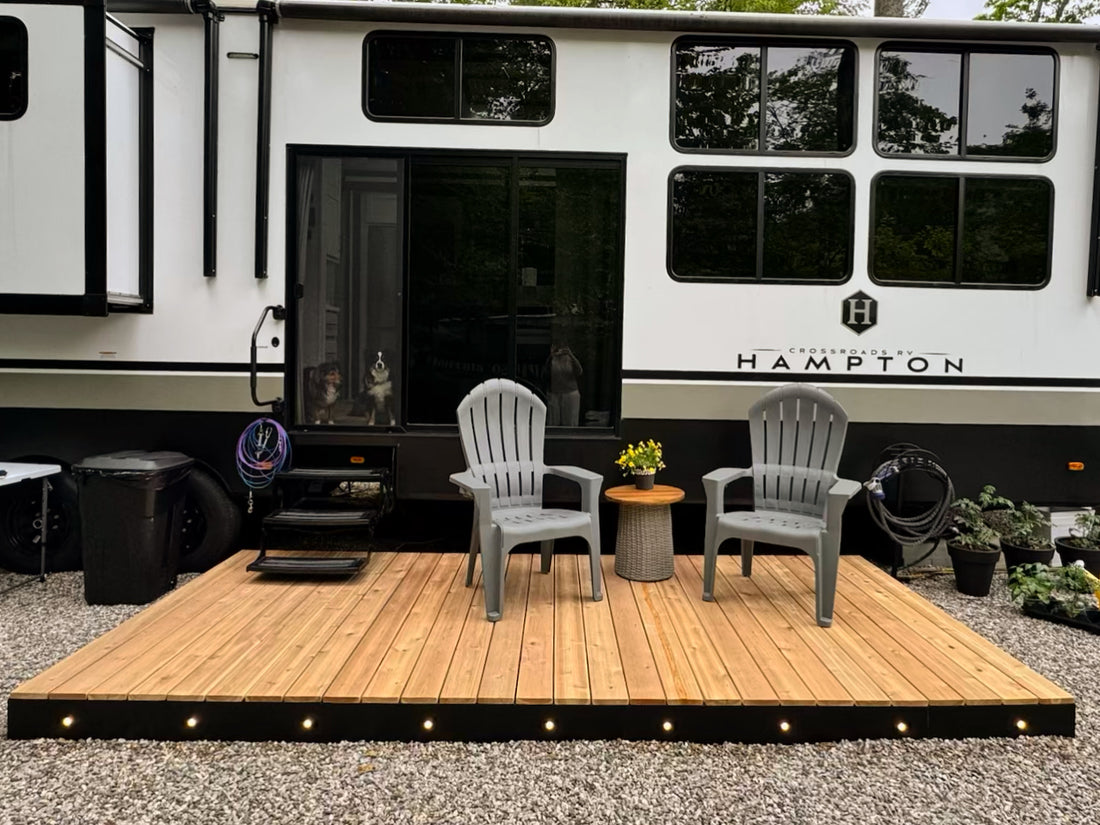 Cedar blokDEK with lighting on an RV site