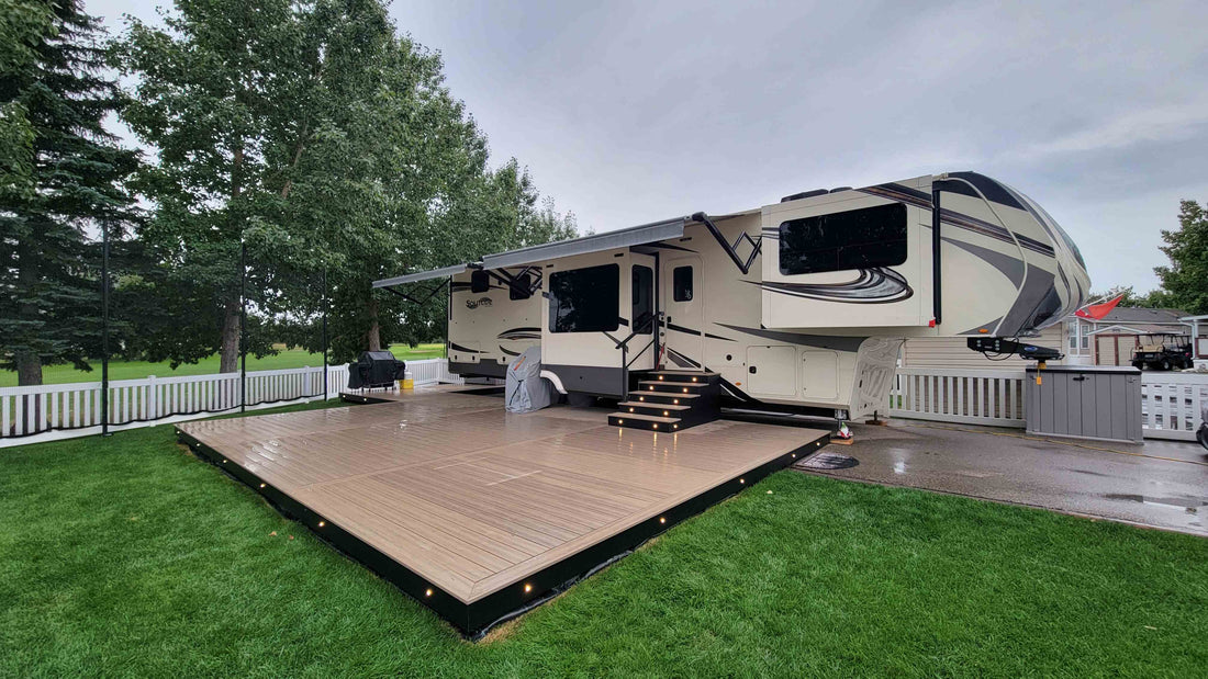 blokDEK deck with stairs installed at an RV site